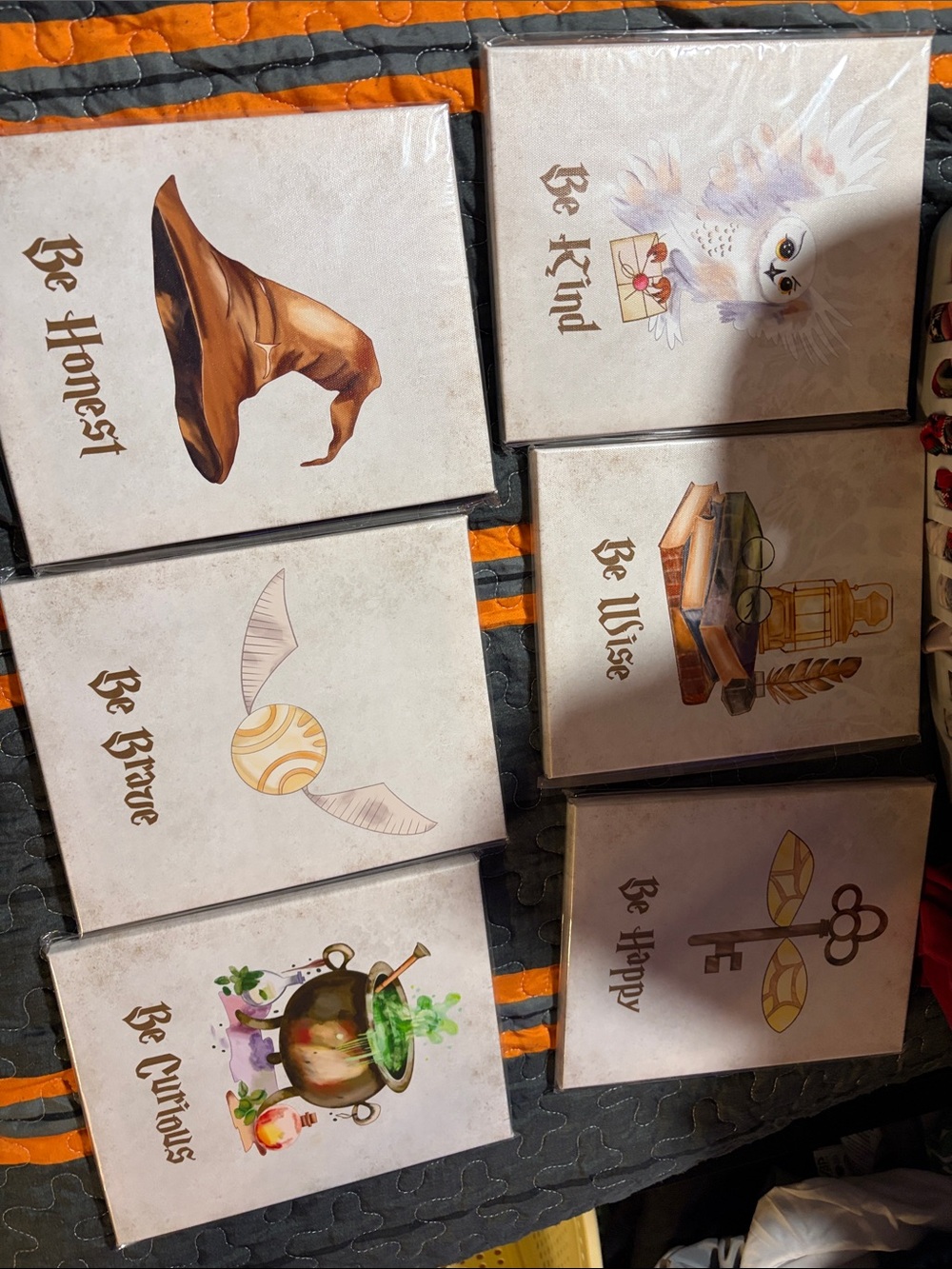Inspirational Wizarding Art Tile Set - Neutral & Gold Accents Harry Potter
